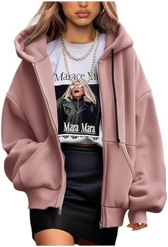 PRETTYGARDEN Women&#39;s 2025 Fall Oversized Hoodies Sweatshirt Long Sleeve Zip Up Pockets Loose Fit Y2K Winter Jackets Coat