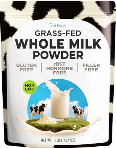Gya Tea Co Whole Milk Powder 1.1lb (17.64 Oz) - Pasture Raised Source, rBST Hormone Free, Non-GMO - Shelf Stable Premium Grade Powdered Milk for Baking, Cooking, Smoothies - Rich in Protein &amp;amp; Calc