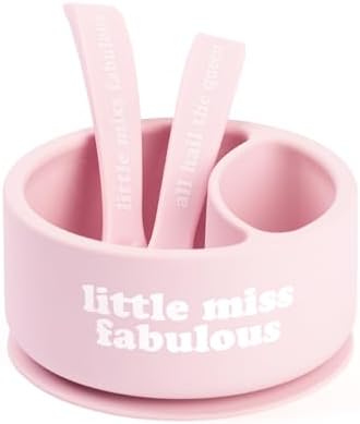 Bella Tunno Bowl and Spoon Baby Feeding Set \u2013 Suction Bowl and Baby Spoon for Toddlers and Kids, Baby Led Weaning Spoons and Bowls with Non-Toxic, BPA Free Silicone, Little Fabulous\/Hail The Que