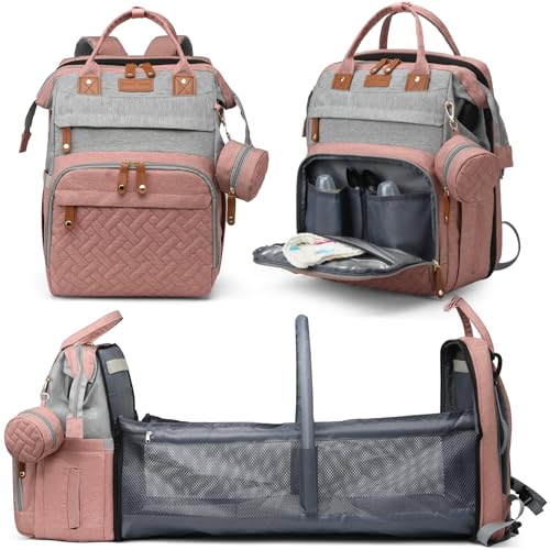 JKJRJJ Diaper Bag Backpack with Changing Station, Large Diaper Bag For Boys And Girls, Multifunctional Waterproof Travel Diaper Backpack, Baby Bag with USB Charging Port for Moms Dads,pink