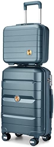 Somago 20" Carry On Luggage and 14" Mini Cosmetic Cases Travel Set Lightweight Polypropylene Suitcase with TSA Lock YKK Zipper Hardside Luggage with Spinner Wheels (2 Piece Set, Ice Blue)