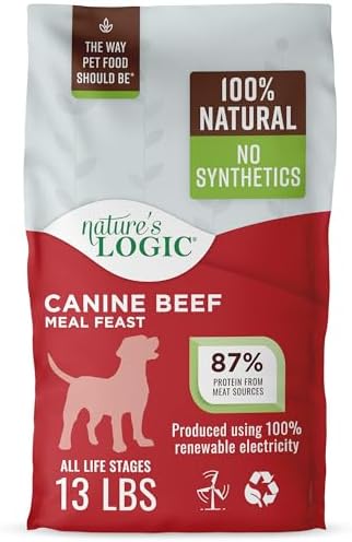 NATURE&#39;S LOGIC Dry Dog Food - 100% Natural - No Synthetics - for All Ages, Sizes, Breeds - Free from Common Allergens, High Protein - Beef Meal Feast, 13lbs