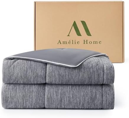 Amélie Home Cooling Comforter Queen Size, Reversible Lightweight Cooling Blanket for Hot Sleepers, Q-Max 0.43 Summer Breathable Cooling Quilt for Night Sweats, 90" x 90", Heather Charcoal Grey