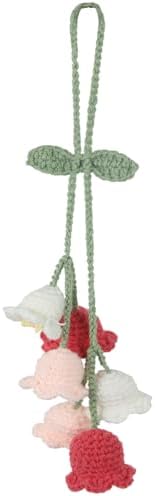 GhuaH Artificial Crochet Flower Car Hanging Ornaments Pink Rearview Mirror Hanging Accessories for Women and Girls Cute Crochet Tulip Hanging Plant Decor for Decoration Pendant Car Accessories Pendant