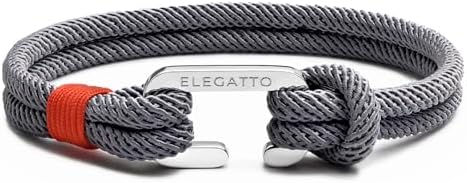Elegatto Alchor Premium Rope Bracelet for Men  Nylon Marine Cord with Silver Polished Stainless Steel Shackle Closure  Waterproof and Fade-Resistant  Men\u2019s Designer Bracelets