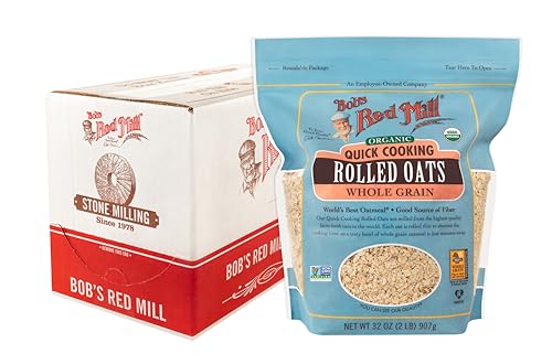 Bob's Red Mill Organic Quick Cooking Rolled Oats, 32oz (Pack of 4) - Non GMO, Whole Grain, Vegan, Kosher