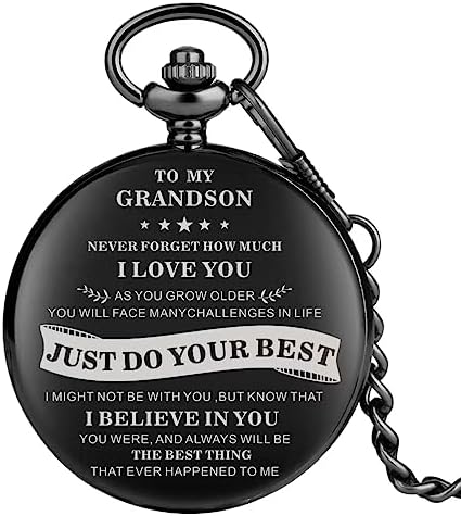 Udaney to My Grandson Pocket Watch Gifts for Grandson Best Gifts for Him Birthday Gifts from Grandpa, Graduation Gifts for Men，Engraved Pocket Watch with Box for Men