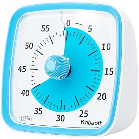 Yunbaoit Visual Timer with Night Light, 60-Minute Countdown Timer for Kids and Adults, Silent Classroom Timer, Time Management Tool for Home, School, or Work (Light Blue)