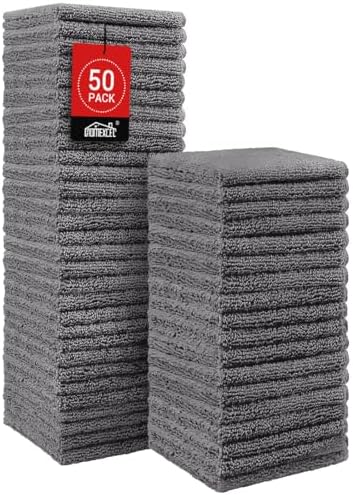 HOMEXCEL Microfiber Washcloths 50 Pack, Highly Absorbent and Soft Face Towel, Multi-Purpose Wash Cloths for Bathroom, Gym, Hotel, Spa and Kitchen, Multicolor 12x12 Inch, Grey
