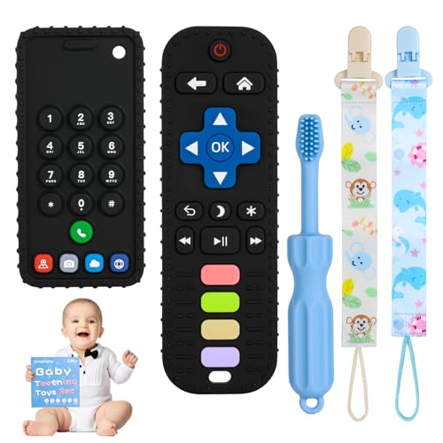 ZOEDO Baby Teething Toys, Remote Control Shape Teething Toys, Cell Phone Teether for Babies, Toy Chew for Babies 3-24 Months, BPA Free &amp; Refrigerator Safe