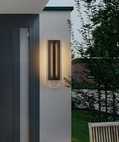 OUPAVOCS Motion Sensor Outdoor Wall Lights LED, 16 inch Long Mate Black Exterior Light Fixture Wall Mount, 8W 3000K Modern Wall Sconce Lighting for Porch, House, Patio