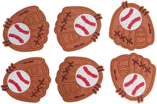 6 Pcs Brown Baseball Gloves Embroidered Hot Melt Patch Bag Hat Clothes Iron On Hand Sewing Patches