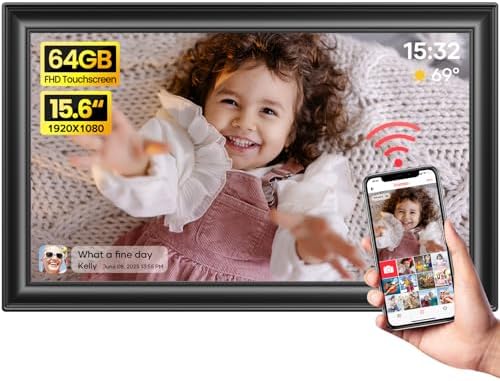 64GB 15.6&amp;#34; Frameo Digital Picture Frame WiFi, Large Electronic Photo Frames 1920 x 1080 IPS FHD Touch Screen, Send Photos from Your Phone from Anywhere, Best Gifts for Parents and Grandparents