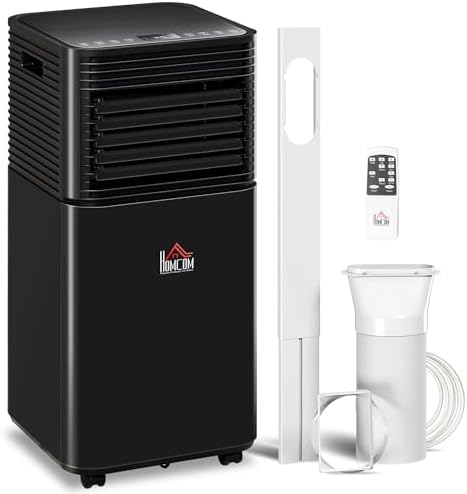 HOMCOM 10000 BTU Portable Air Conditioner for Rooms up to 441 Sq.Ft., 3-in-1 Mobile AC Unit with Dehumidifier, Cooling Fan, Sleep, Remote, 24H Timer, Auto Off, Window Installation Kit, Black