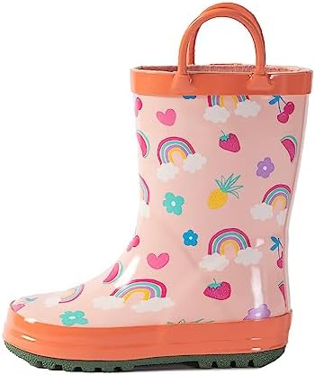 Hbxooxts Kids Rain Boots - Toddler Waterproof Rubber Kids Rain Boots for Girls and Boys with Fun Patterns and Easy-On Handles