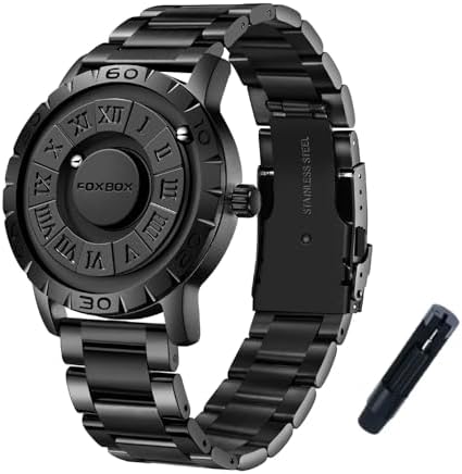 SACOSDING Mens Watches,Magnetic Suspension Analog Quartz Watch for Men,Classic Roman Time Scale Timing Bezel,Waterproof Super Magnetic Men's Watch, Casual Gift(Steel Belt-Black)