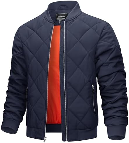 TACVASEN Men&#39;s Padded Jackets Winter Full Zipper Fleece Outwear Casual Windproof Bomber Varsity Coat
