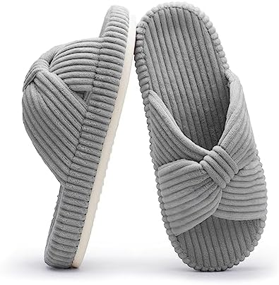 Chantomoo Slippers for Women Memory Foam House Bedroom Corduroy Bow Crossbands Slide Slipper Shoes Comfy Trendy Gift Slippers