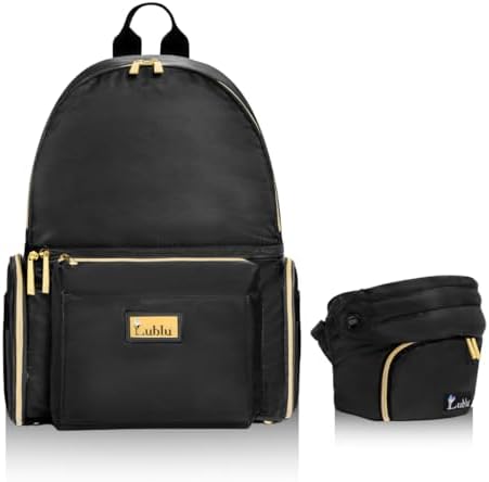 Lublu Diaper Bag Backpack with Baby Carrier, Hip Seat, Changing Pad, Insulated Pockets, Black or Grey