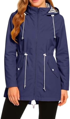 Women Windproof Waterproof Jackets Hooded Raincoat Lightweight Windbreaker RainCoat with Pockets