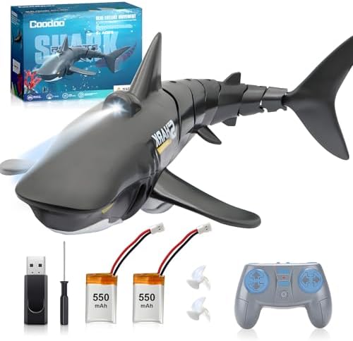 2.4G Remote Control Shark Toy 1:18 Scale High Simulation Shark for Swimming Pool Bathroom - Great Gift RC Boat Toys for 6+ Year Old Boys and Girls (with 2 Batteries)