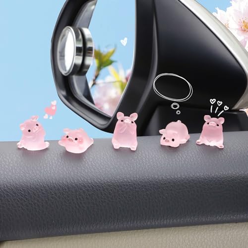 CARFIB Car Dashboard Decoration Pink Piggy Cute Girly Car Interior Rearview Mirror Accessories Office Home Desktop Funny Gifts for Women 2 Sets
