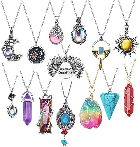 SUNNYOUTH Vintage Crystal Pendant Necklaces for Women Chakra Healing Carnelian Necklace Bohemian Retro Sunflower Necklace Sun and Moon Pendants