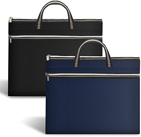 Colorlife A4 Zipper File Bag Pouch 2 Pack Zippered Document Bag with Handle Business Document Briefcase Filing Holder Storage Organizer Portable Travel 2 Compartments Sorting Handbag for School Office