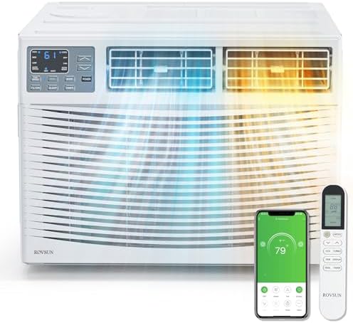 ROVSUN 12000 BTU Window Air Conditioner with Heat, Window AC Unit &amp; Heater Combo with APP &amp; Voice Smart Control, Timer Function &amp; Easy Installation Kit, Work with Alexa\/Google Assistant, 