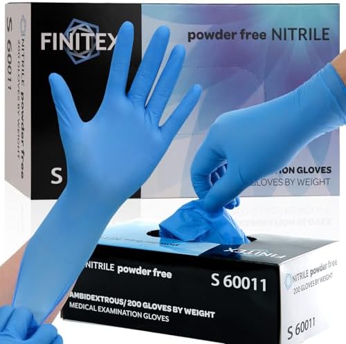 FINITEX Blue Disposable Nitrile Exam Gloves - 200 PCS\/BOX 3.5mil Rubber Powder-Free Latex-Free Medical Cleaning Food Gloves