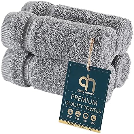 Qute Home 4-Piece Washcloths Towels Set, 100% Turkish Cotton Premium Quality Towels for Bathroom, Quick Dry Soft and Absorbent Turkish Towel, Set Includes 4 Wash Cloths (Grey)