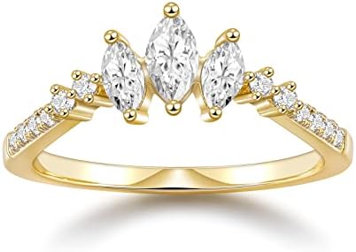 SHINYSO 14K Gold Plated Wedding Band for Women Thin Stackable Ring Dainty Curved Marquise Cubic Zirconia Eternity Engagement Promise Ring Size 4-10