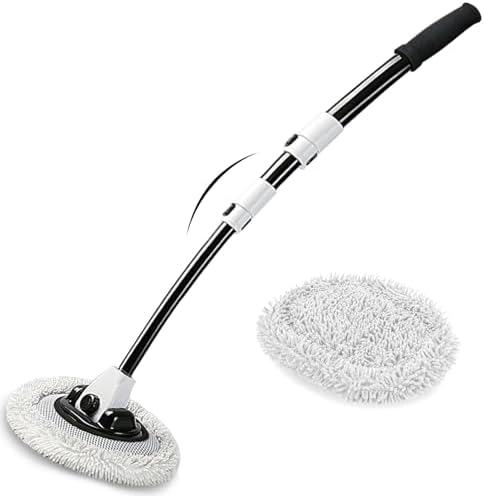 15° Curved Car Wash Brush with Long Handle 43&amp;#34; Microfiber Cleaning Mop Telescopic Extension Pole for Caravan RV Truck Auto SUV Wheel Boat Exterior 2 in 1 Carwash Duster Not Hurt Paint Scratch Free