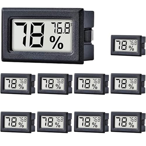 10 Pack Mini Small Digital Electronic Temperature Humidity Meters Gauge Indoor Thermometer Hygrometer LCD Display Fahrenheit (℉) for Humidors Greenhouse Garden Cellar Jars Closet Etc