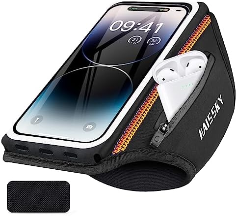 Phone Armband for Running 3D Design Cell Phone Armband with Zipper Pocket for Earbuds Car Keys, Water Resistant Sport Arm Band for iPhone 14 13 12 11 Pro Galaxy S20 S30 Fit Up to 6.9'' with Ph