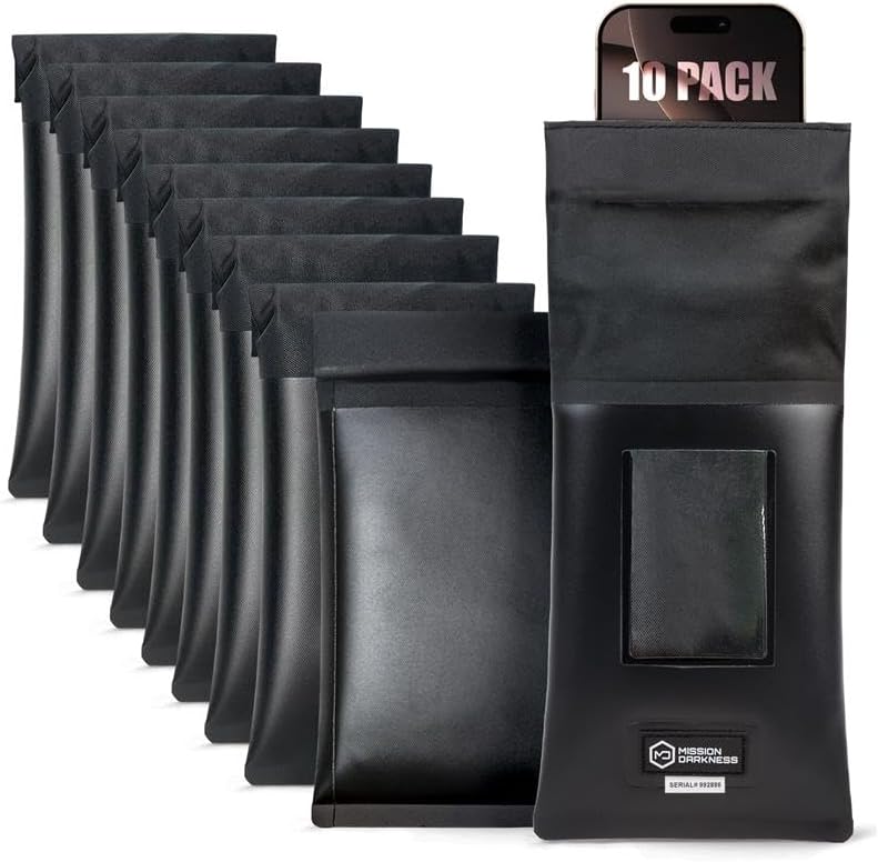 Mission Darkness Max-Magnetic Faraday Phone Bag 10-Pack \u2013 Signal Blocking Pouch for Schools, Phone-Free Policies, Corporate Privacy, Family Quiet Time, and Device Distraction Control