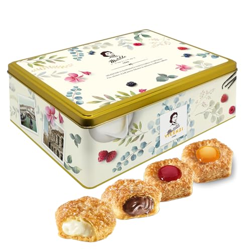 Pasticceria Matilde Vicenzi 5 O&amp;#39;Clock Tea Time Cookie Assortment Gift Tin - Butter Pastries, Chocolate &amp;amp; Vanilla Filled Gourmet Cookies - Bakery Snacks Made in Italy for Gifting - 13.76oz (390