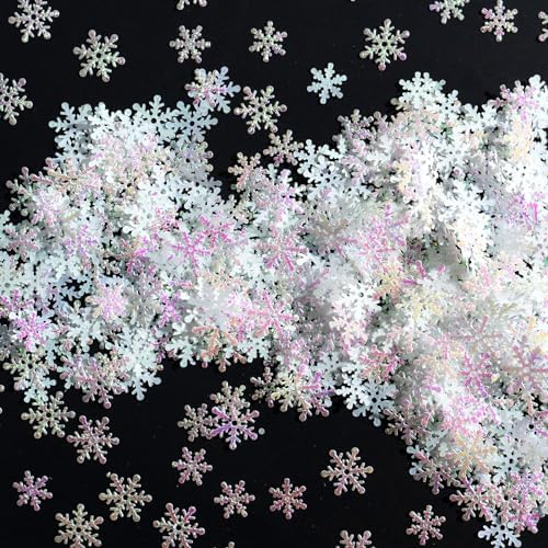 OuMuaMua 1200Pcs Snowflakes Confetti Decorations for Christmas, White Winter Confetti Snow Party Pack for Wedding Birthday Holiday Party Table Decorations Supplies