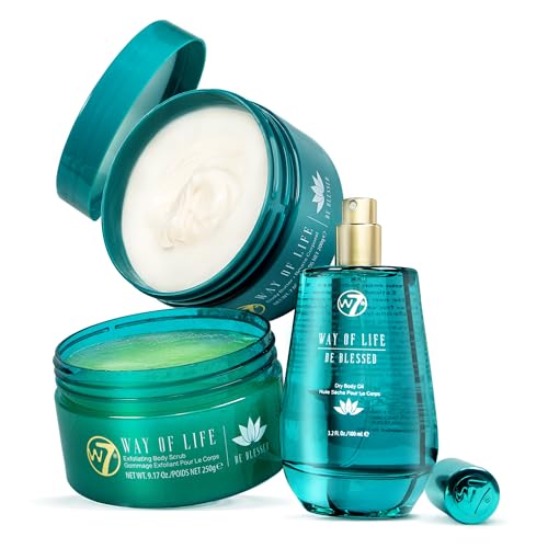 W7 Way of Life Body Care Set  Exfoliating Scrub, Hydrating Body Oil &amp; Nourishing Body Butter  Luxury Skincare for Glowing Skin  Full Size, Long Lasting Products to Use at Home