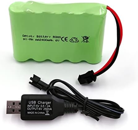 Gecoty 6V Battery Pack, 2400mAh Ninh Rechargeable AA Battery Pack, Come with Charge Cable, for RC Truck Cars Power Tools (SM Plug)