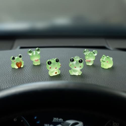 Rislobx Luminous Frog Car Dashboard Decor, 6PCS Fun Frog Car Dash Decorations Rear View Mirror Ornament Interior Accessories