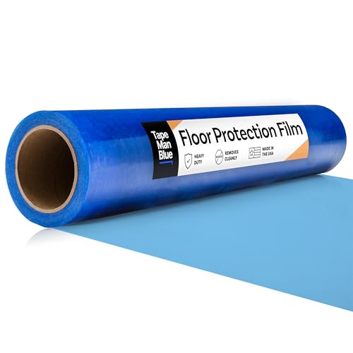 Floor Protection Film, 36" x 200', Made in USA, Blue Self Adhesive Floor Protector Tape for Moving, Painting and Construction, Temporary Covering to Shield Hardwood, Tile, Hard Surfaces