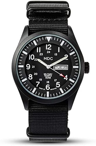 Infantry Men's Wrist Watch, Field Military Watches for Men Analog, Black Tactical Outdoor Sport Work Wristwatch, Waterproof Date Day 12\/24 Hour with Army Nylon Band