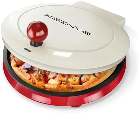KEINVE 1000W Electric Griddle, 2-in-1 Indoor Griddle and Pizza Maker, 8.5" 180° Open Nonstick Plate for Quesadilla, Panini, Crepe and More