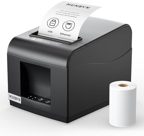 MUNBYN Receipt Printer P072, USB Receipt Printers Support Cash Drawer&amp;80mm Receipt Paper, Thermal Receipt Printer for Small Business, POS Printer Compatible with for Windows\/Mac\/Linux(Black)