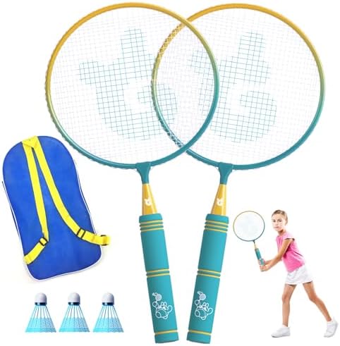Kids Badminton Rackets Set with Soft Grip, Oversize &amp; Lightweight Shuttlecocks Racquet with Carry Bag for Children Youth, 2 Player Sport Game for Indoor Outdoor Backyard