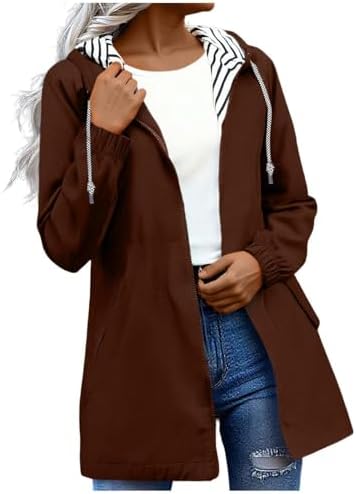 Rain Jacket Waterproof Windbreaker Lightweight Plus Size Rain Jackets with Pockets Striped Lined Raincoats with Hood
