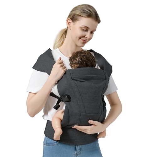 MISSWISDOM Baby Carrier Newborn to Toddler Baby Wrap Carriers(7-30lbs)，Hands Free Baby Sling Carrier with Enhanced Lumbar Support，Ergonomic Design Infant Holder Carrier, Dark Grey