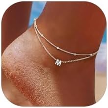 ChicSilver Ankle Bracelets for Women Waterproof, 925 Sterling Silver Initial Anklets for Women, Adjustable Dainty Layered Anklet Beach Jewelry for Women Mom Wife Friend