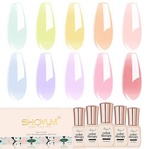 SHOYUM Jelly Pastel Gel Nail Polish Set 10Pcs Candy Colors Collection,Translucent Spring Summer nail gel polish Manicure at Home DIY Easter Mother&#39;s Day Gifts